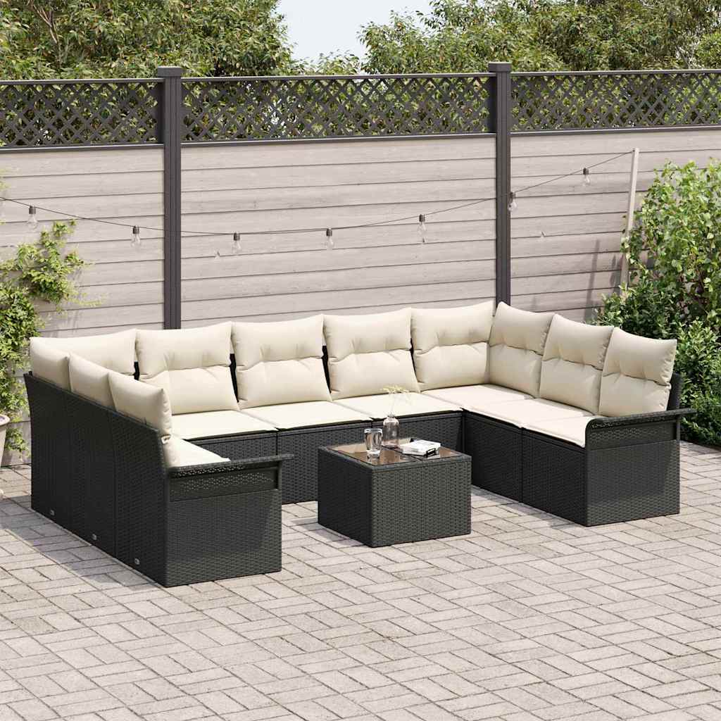 Tuinbankenset met kussen 10 pcs Zwart poly rattan is nu te koop bij PeponiXL, paradijselijk wonen!