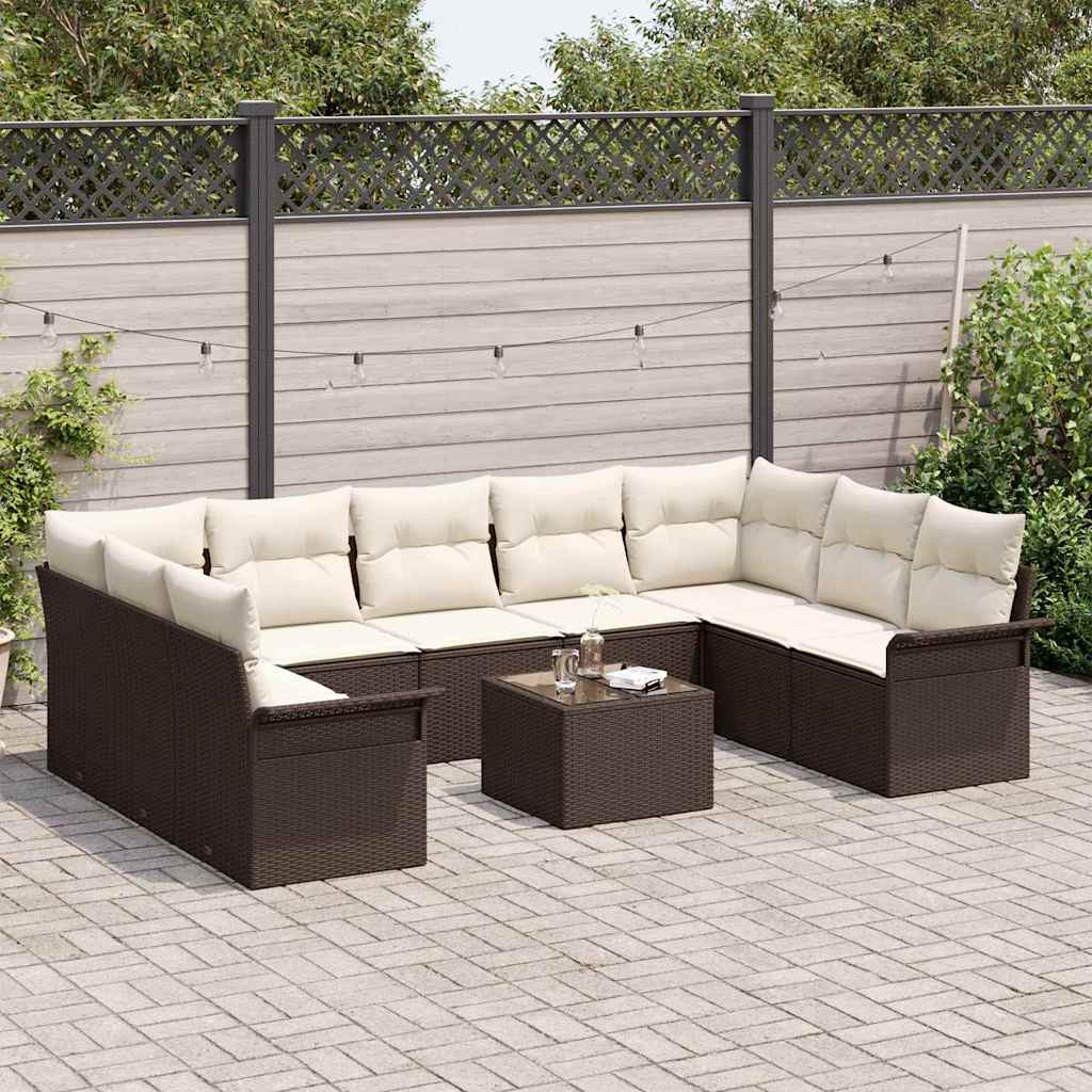 Tuinbankenset met kussen 10 pcs Bruin poly rattan is nu te koop bij PeponiXL, paradijselijk wonen!