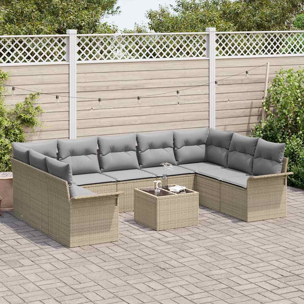 Tuinbankenset met kussen 10 pcs Beige poly rattan is nu te koop bij PeponiXL, paradijselijk wonen!