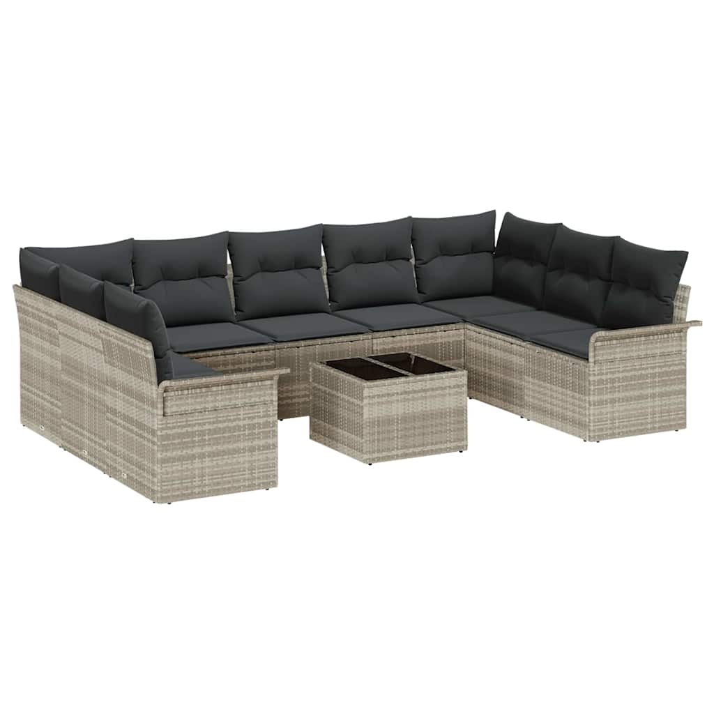 Tuinbankenset met kussen 10 pcs Lichtgrijs poly rattan is nu te koop bij PeponiXL, paradijselijk wonen!