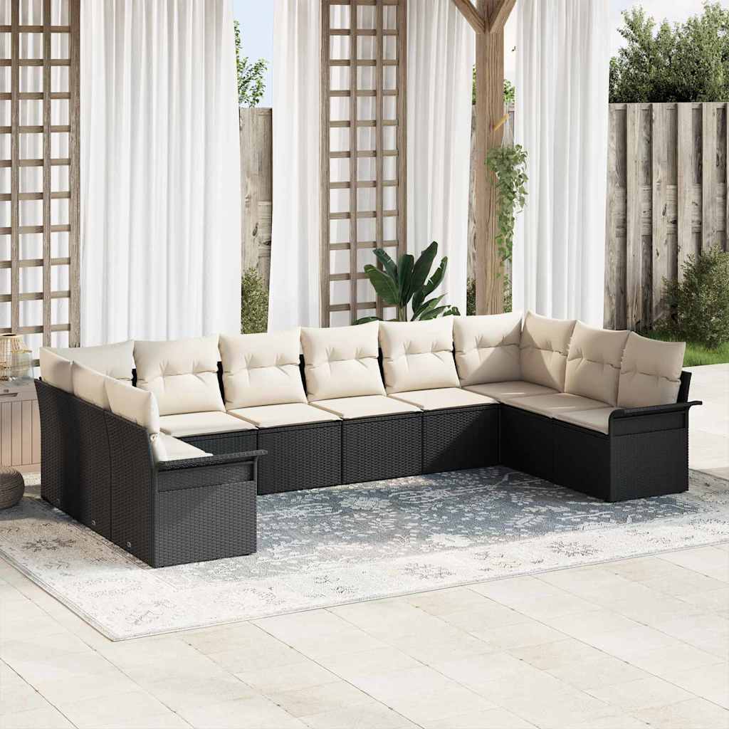 Tuin Sofa Set met kussen 10 pcs Zwart poly rattan is nu te koop bij PeponiXL, paradijselijk wonen!