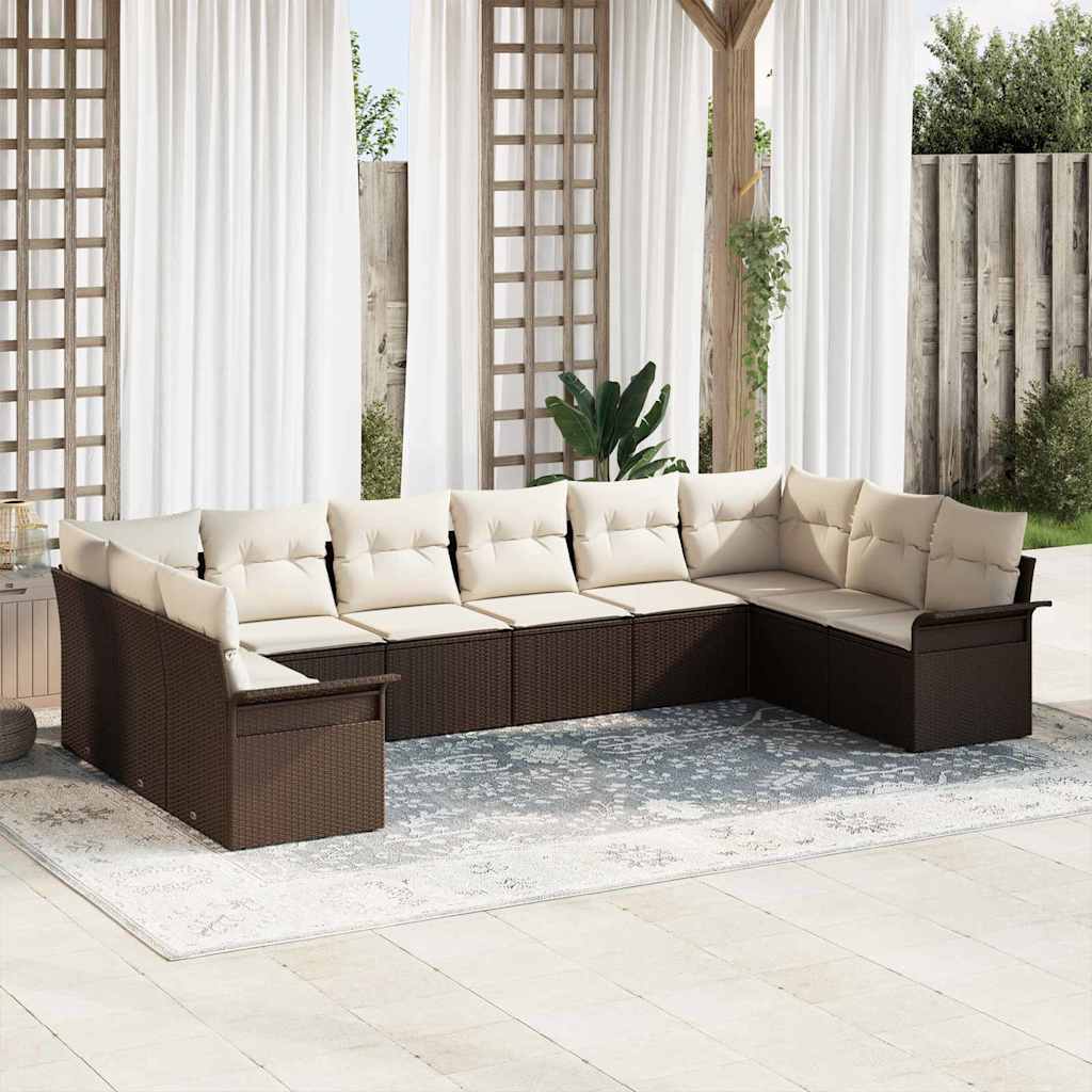 Tuin Sofa Set met kussen 10 pcs Bruin poly rattan is nu te koop bij PeponiXL, paradijselijk wonen!