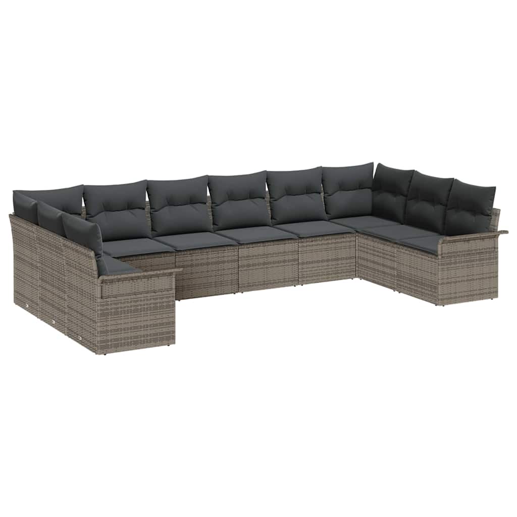 Tuin Sofa Set met kussen 10 pcs Grijs poly rattan is nu te koop bij PeponiXL, paradijselijk wonen!