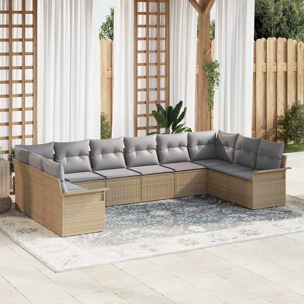 Tuin Sofa Set met kussen 10 pcs Beige poly rattan is nu te koop bij PeponiXL, paradijselijk wonen!
