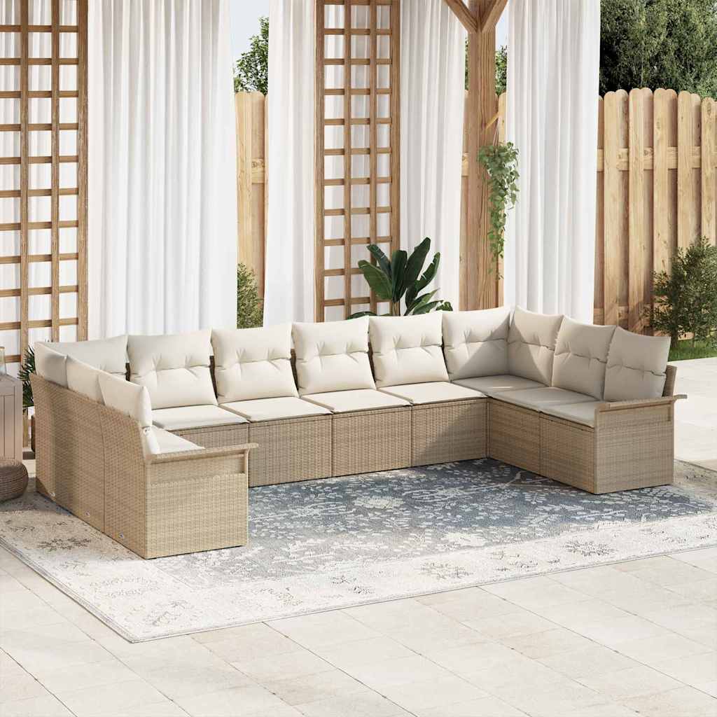 Tuin Sofa Set met kussen 10 pcs Beige poly rattan is nu te koop bij PeponiXL, paradijselijk wonen!
