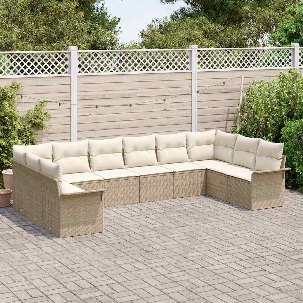 Tuin Sofa Set met kussen 10 pcs Beige poly rattan is nu te koop bij PeponiXL, paradijselijk wonen!