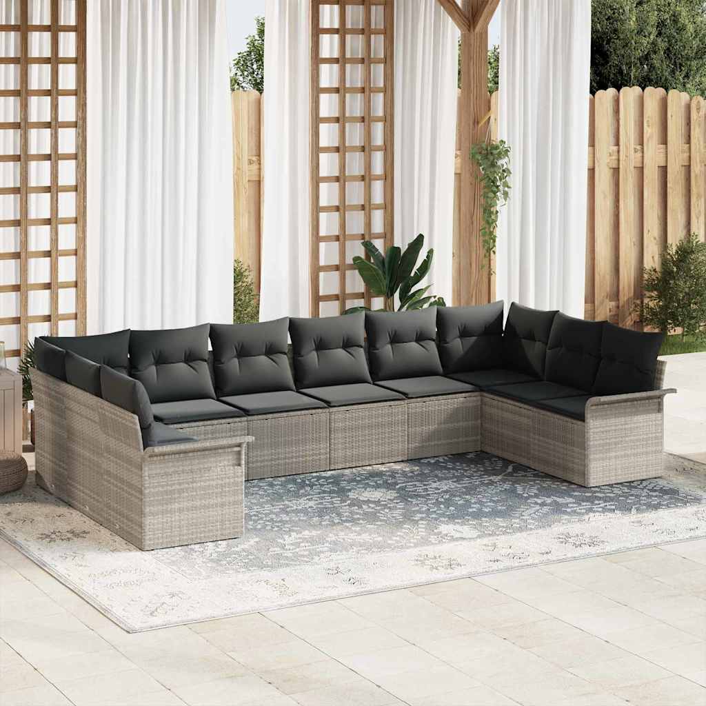 Tuin Sofa Set met kussen 10 pcs Lichtgrijs poly rattan is nu te koop bij PeponiXL, paradijselijk wonen!
