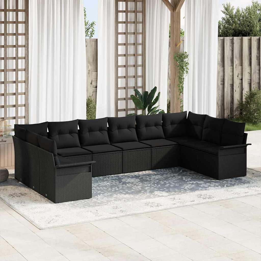 Tuin Sofa Set met kussen 10 pcs Zwart poly rattan is nu te koop bij PeponiXL, paradijselijk wonen!
