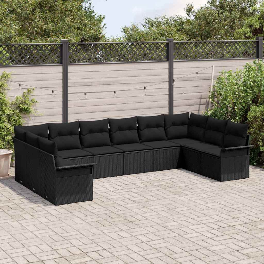Tuin Sofa Set met kussen 10 pcs Zwart poly rattan is nu te koop bij PeponiXL, paradijselijk wonen!
