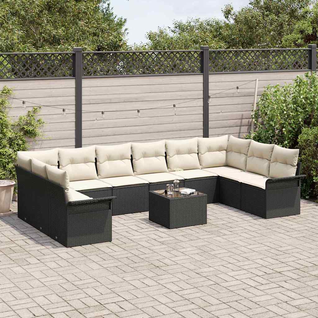 Tuin Sofa Set met kussen 11 pcs Zwart poly rattan is nu te koop bij PeponiXL, paradijselijk wonen!