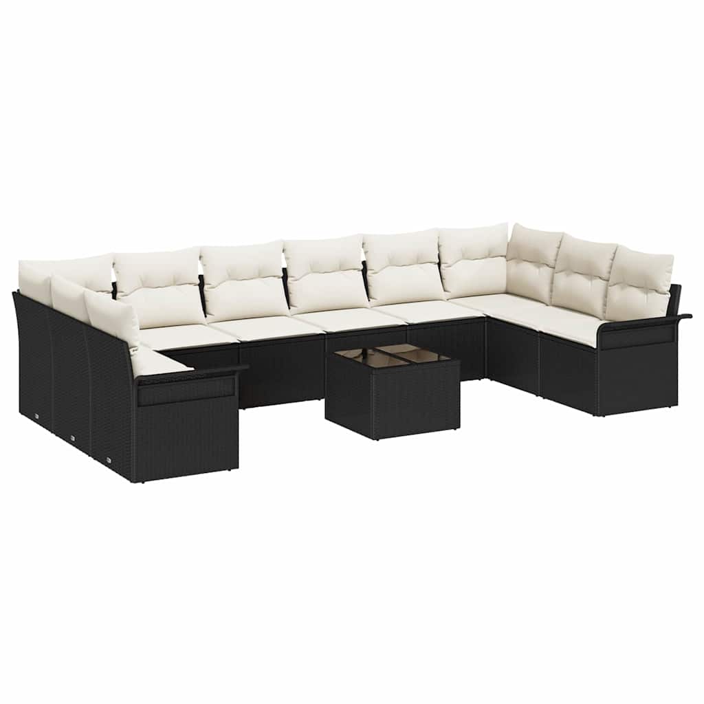 Tuin Sofa Set met kussen 11 pcs Zwart poly rattan is nu te koop bij PeponiXL, paradijselijk wonen!