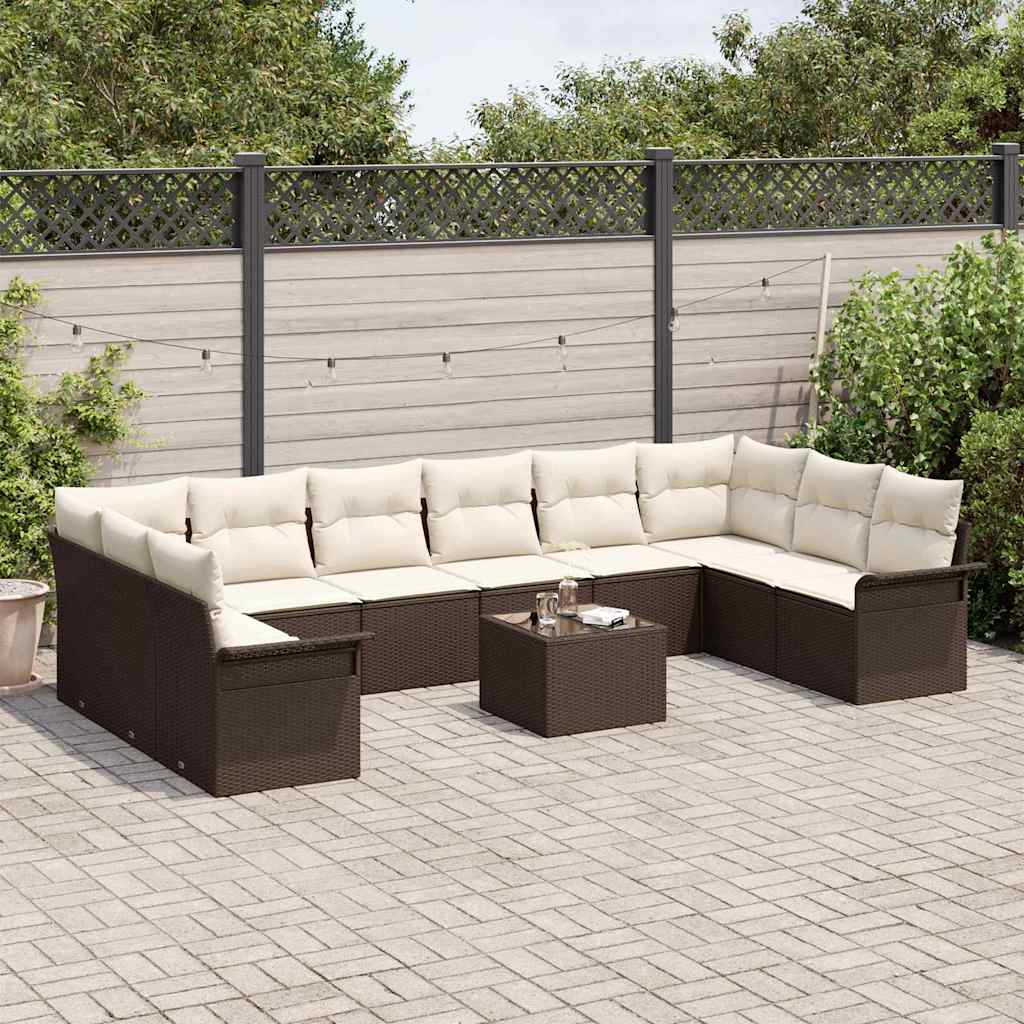 Tuin Sofa Set met kussen 11 pcs Bruin Poly riet is nu te koop bij PeponiXL, paradijselijk wonen!