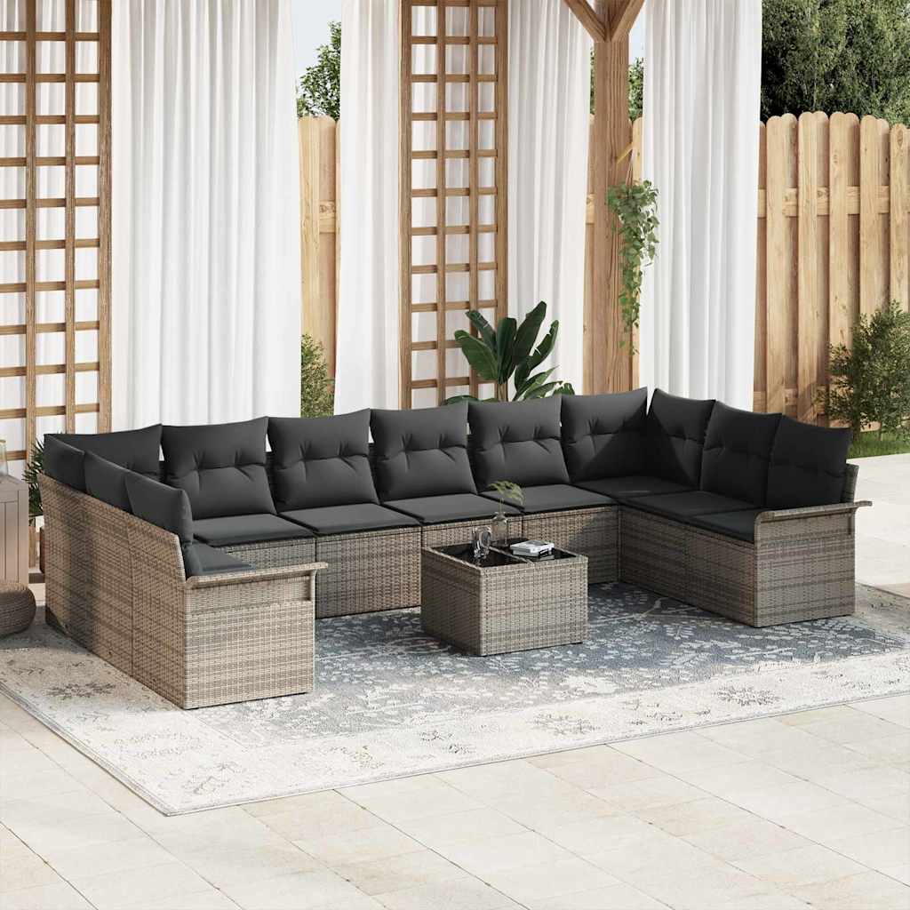 Tuin Sofa Set met kussen 11 pcs Grijs Poly riet is nu te koop bij PeponiXL, paradijselijk wonen!