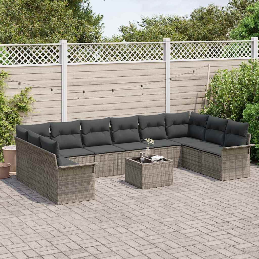 Tuin Sofa Set met kussen 11 pcs Grijs Poly riet is nu te koop bij PeponiXL, paradijselijk wonen!