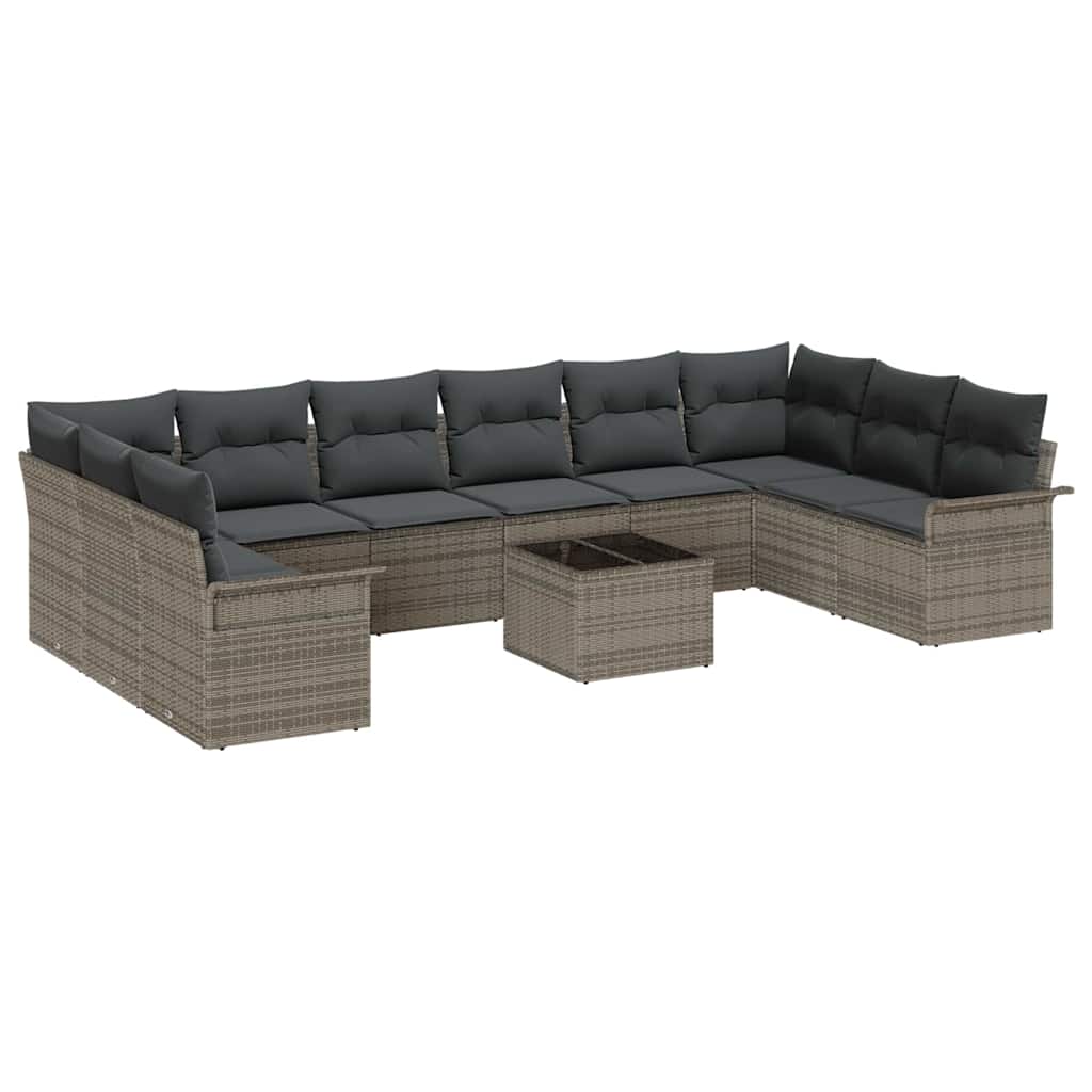 Tuin Sofa Set met kussen 11 pcs Grijs Poly riet is nu te koop bij PeponiXL, paradijselijk wonen!
