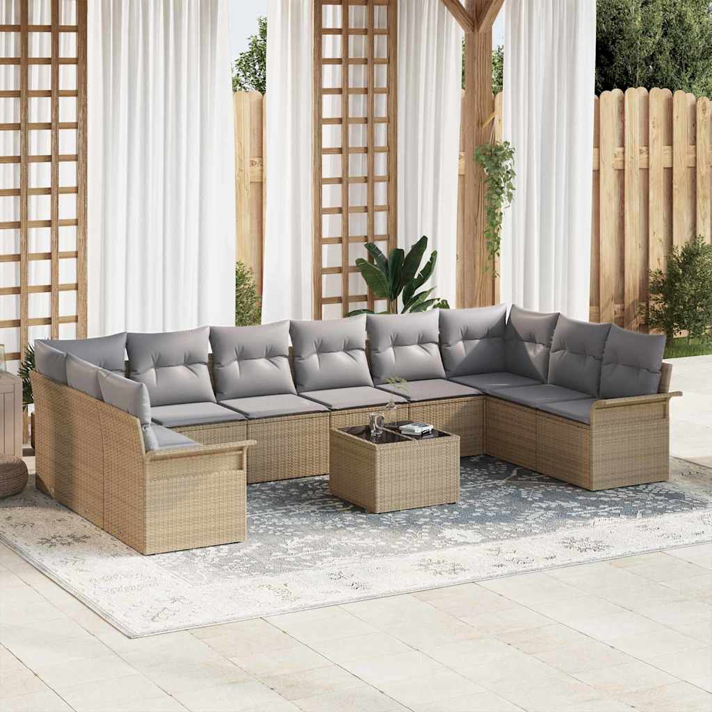 Tuin Sofa Set met kussen 11 pcs Beige poly rattan is nu te koop bij PeponiXL, paradijselijk wonen!
