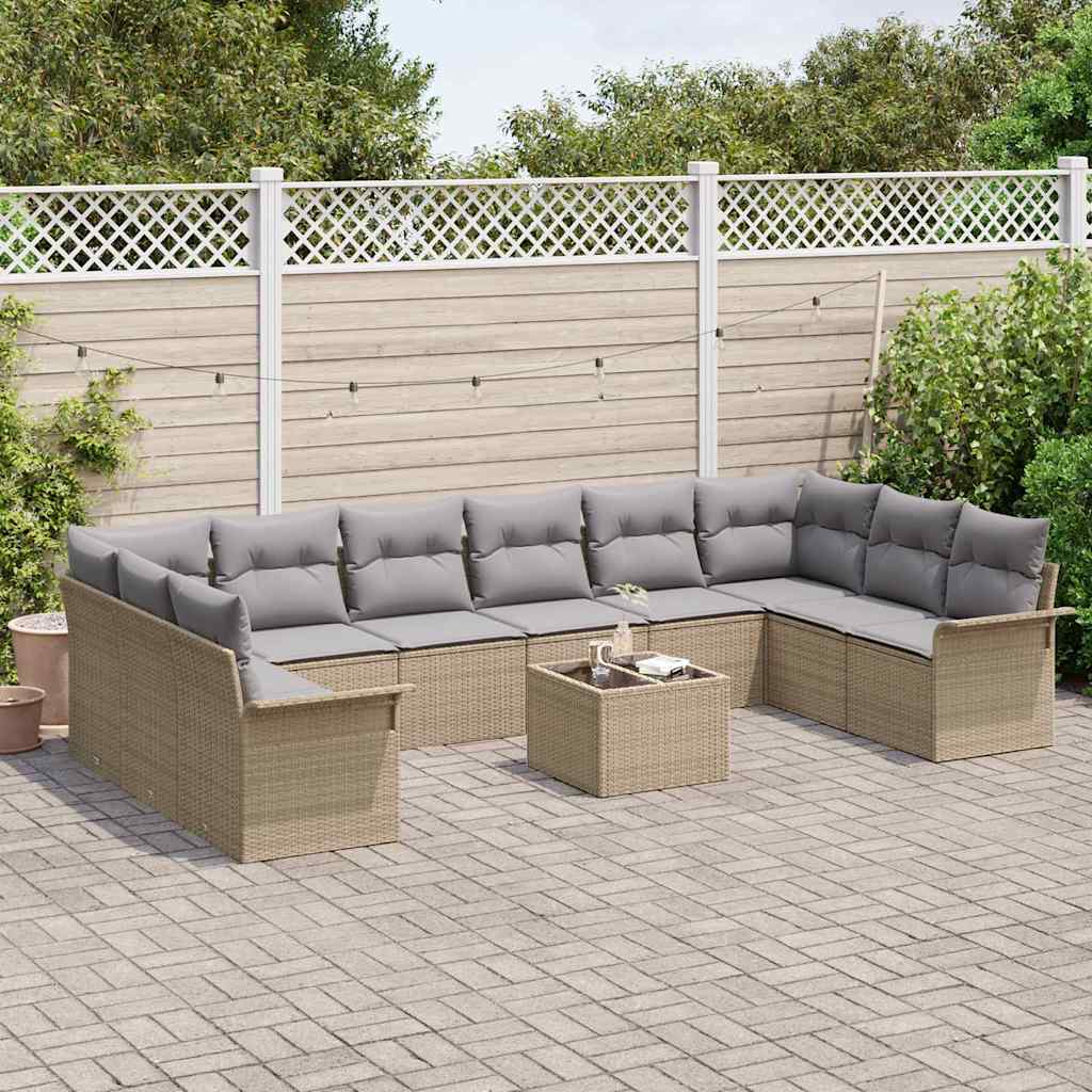 Tuin Sofa Set met kussen 11 pcs Beige poly rattan is nu te koop bij PeponiXL, paradijselijk wonen!