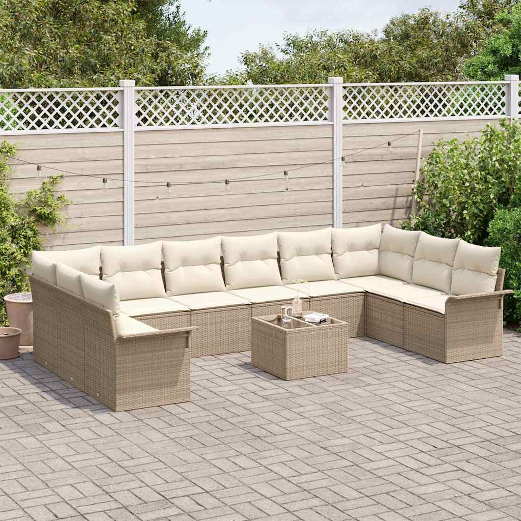 Tuin Sofa Set met kussen 11 pcs Beige Poly riet is nu te koop bij PeponiXL, paradijselijk wonen!
