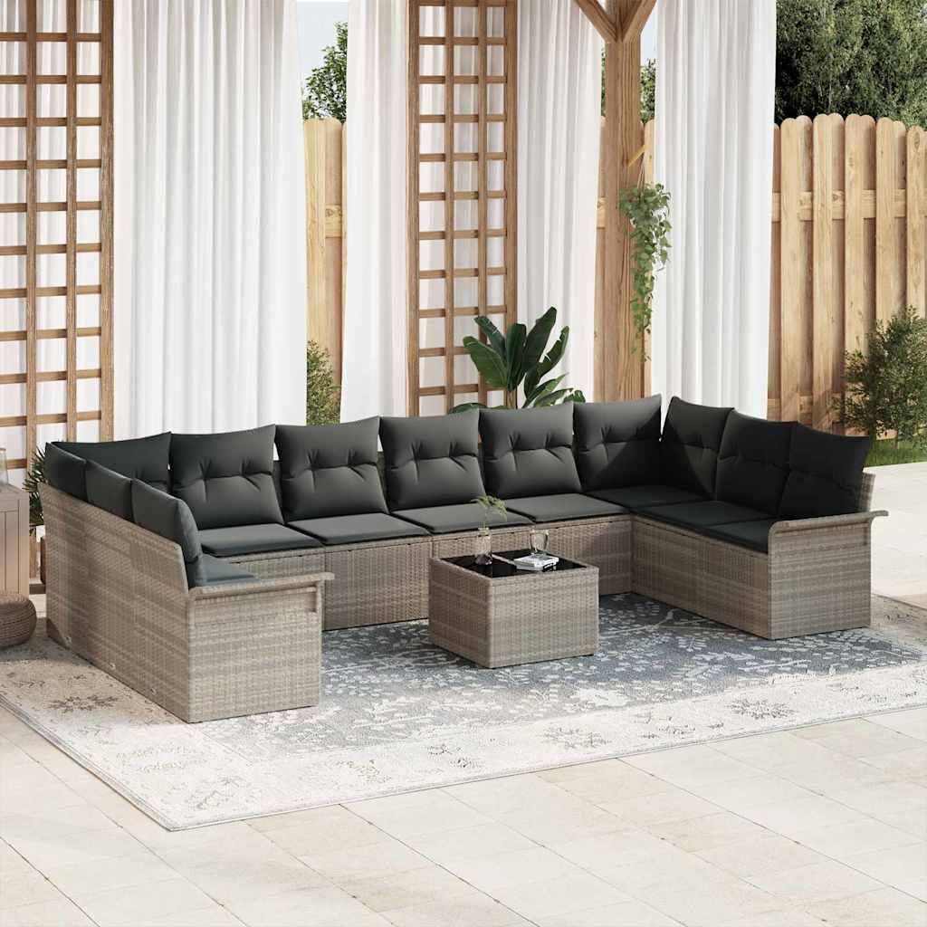 Tuin Sofa Set met kussen 11 pcs Lichtgrijs Poly riet is nu te koop bij PeponiXL, paradijselijk wonen!