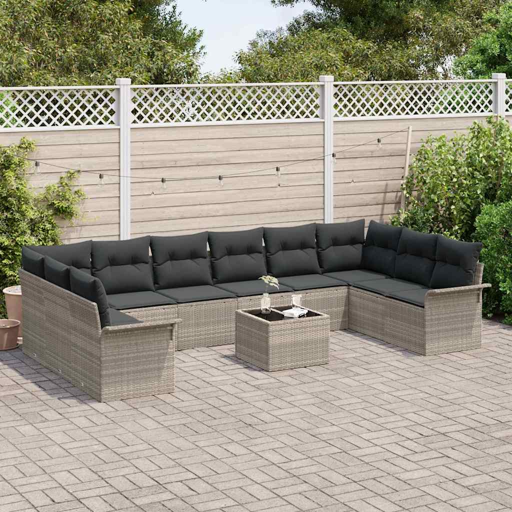 Tuin Sofa Set met kussen 11 pcs Lichtgrijs Poly riet is nu te koop bij PeponiXL, paradijselijk wonen!