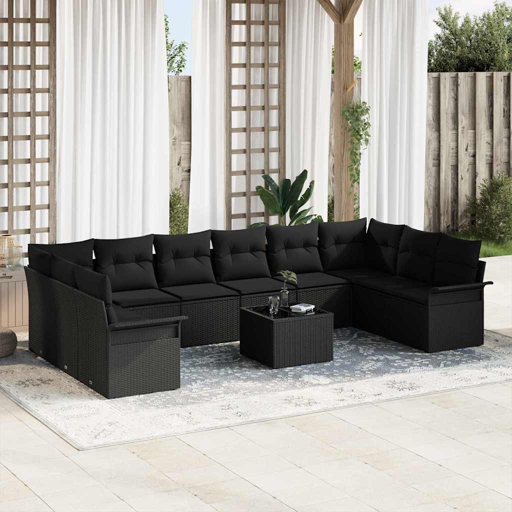 Tuin Sofa Set met kussen 11 pcs Zwart Poly riet is nu te koop bij PeponiXL, paradijselijk wonen!
