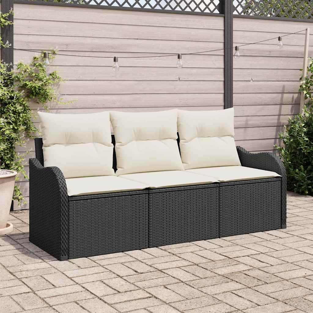 Tuin Sofa Set met kussen 3 pcs Zwart poly rattan is nu te koop bij PeponiXL, paradijselijk wonen!