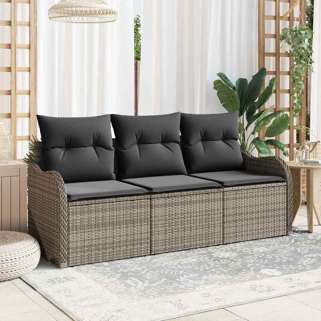 Tuin Sofa Set met kussen 3 pcs Grijs poly rattan is nu te koop bij PeponiXL, paradijselijk wonen!