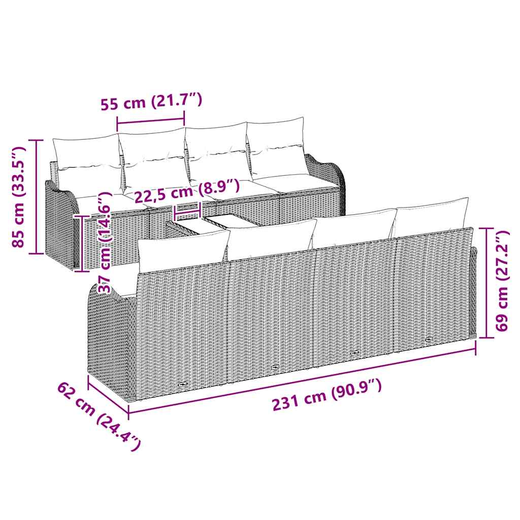 Tuin Sofa Set Grijs 55 x 55 x 37 cm poly rattan is nu te koop bij PeponiXL, paradijselijk wonen!