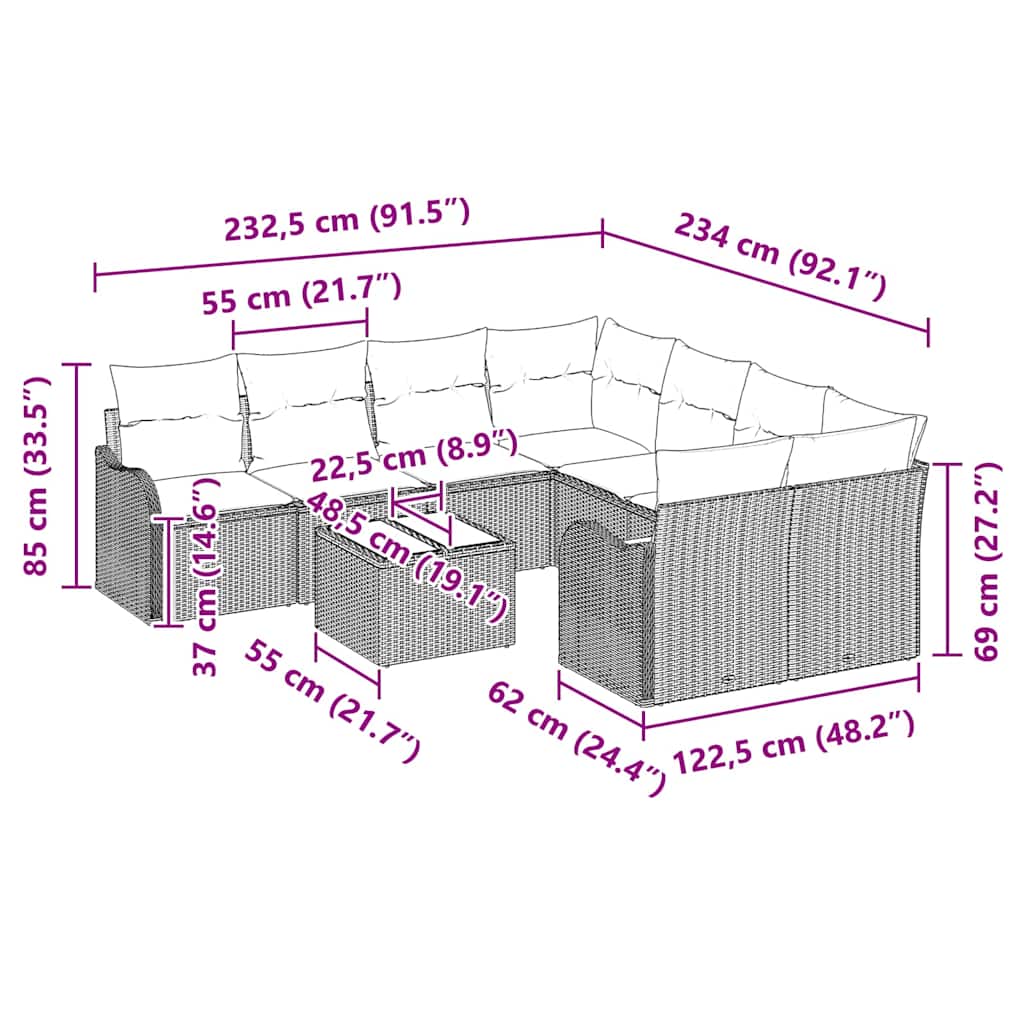Tuin Sofa Set met kussen met opslag 9 pcs Grijs poly rattan is nu te koop bij PeponiXL, paradijselijk wonen!