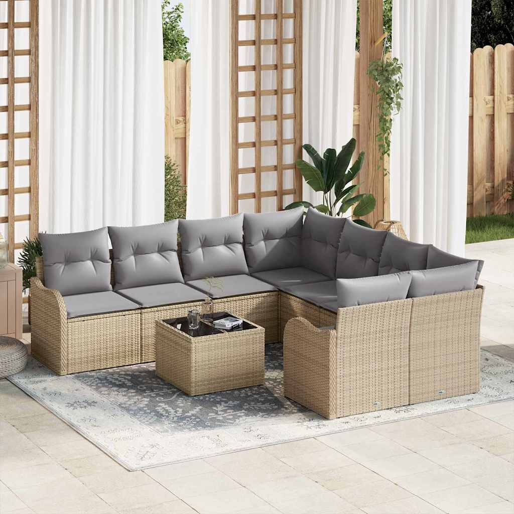 Tuin Sofa Set met kussen met opslag 9 pcs Beige poly rattan is nu te koop bij PeponiXL, paradijselijk wonen!