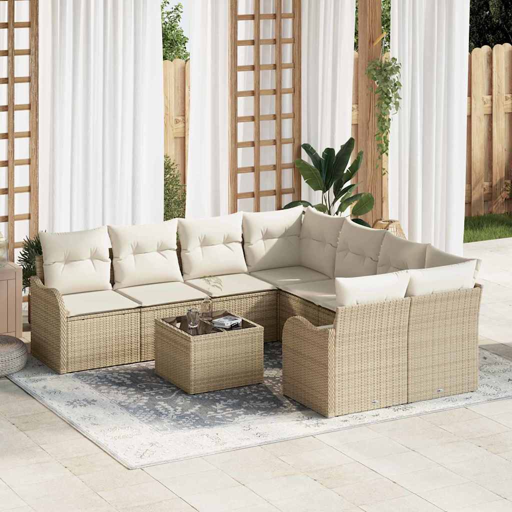 Tuin Sofa Set met kussen met opslag 9 pcs Beige poly rattan is nu te koop bij PeponiXL, paradijselijk wonen!