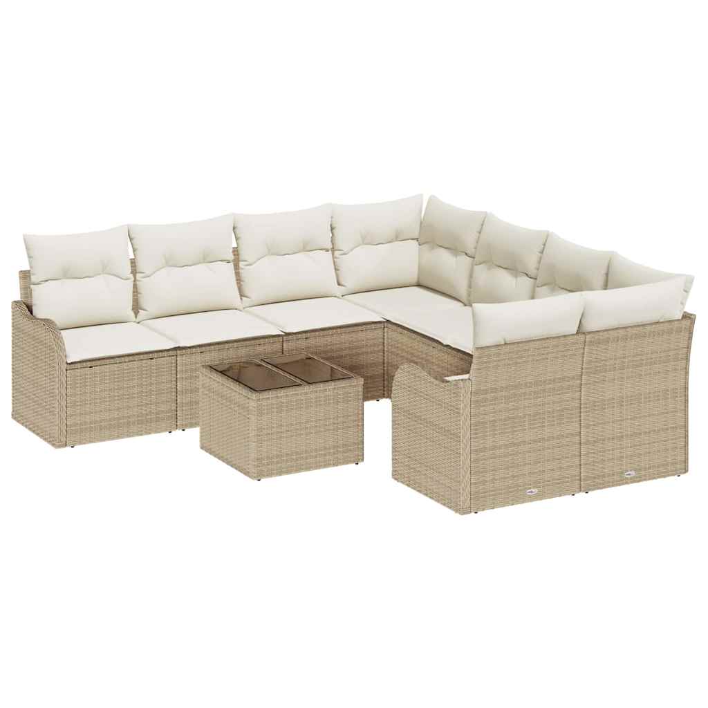 Tuin Sofa Set met kussen met opslag 9 pcs Beige poly rattan is nu te koop bij PeponiXL, paradijselijk wonen!