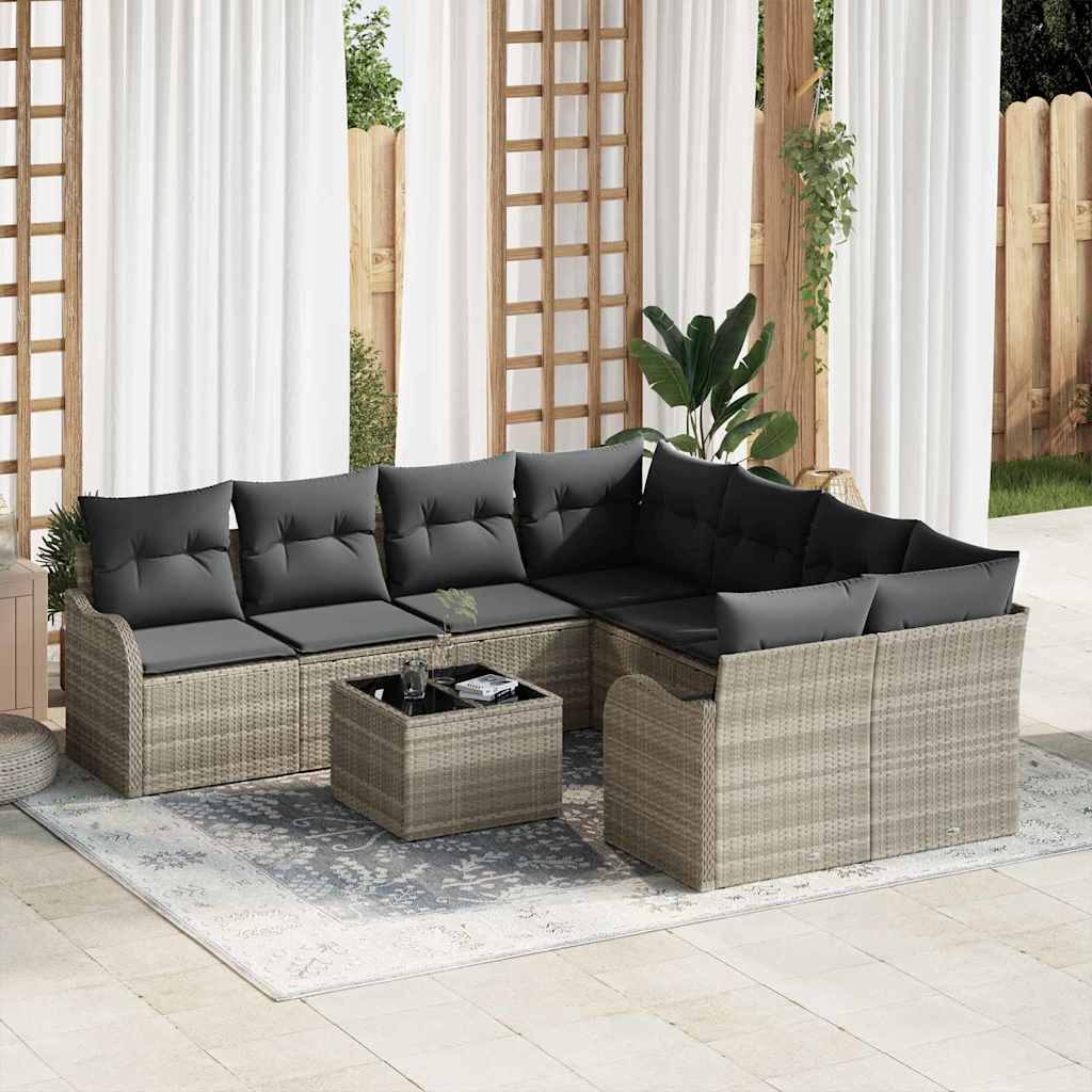 Tuin Sofa Set met kussen 9 pcs Lichtgrijs poly rattan is nu te koop bij PeponiXL, paradijselijk wonen!