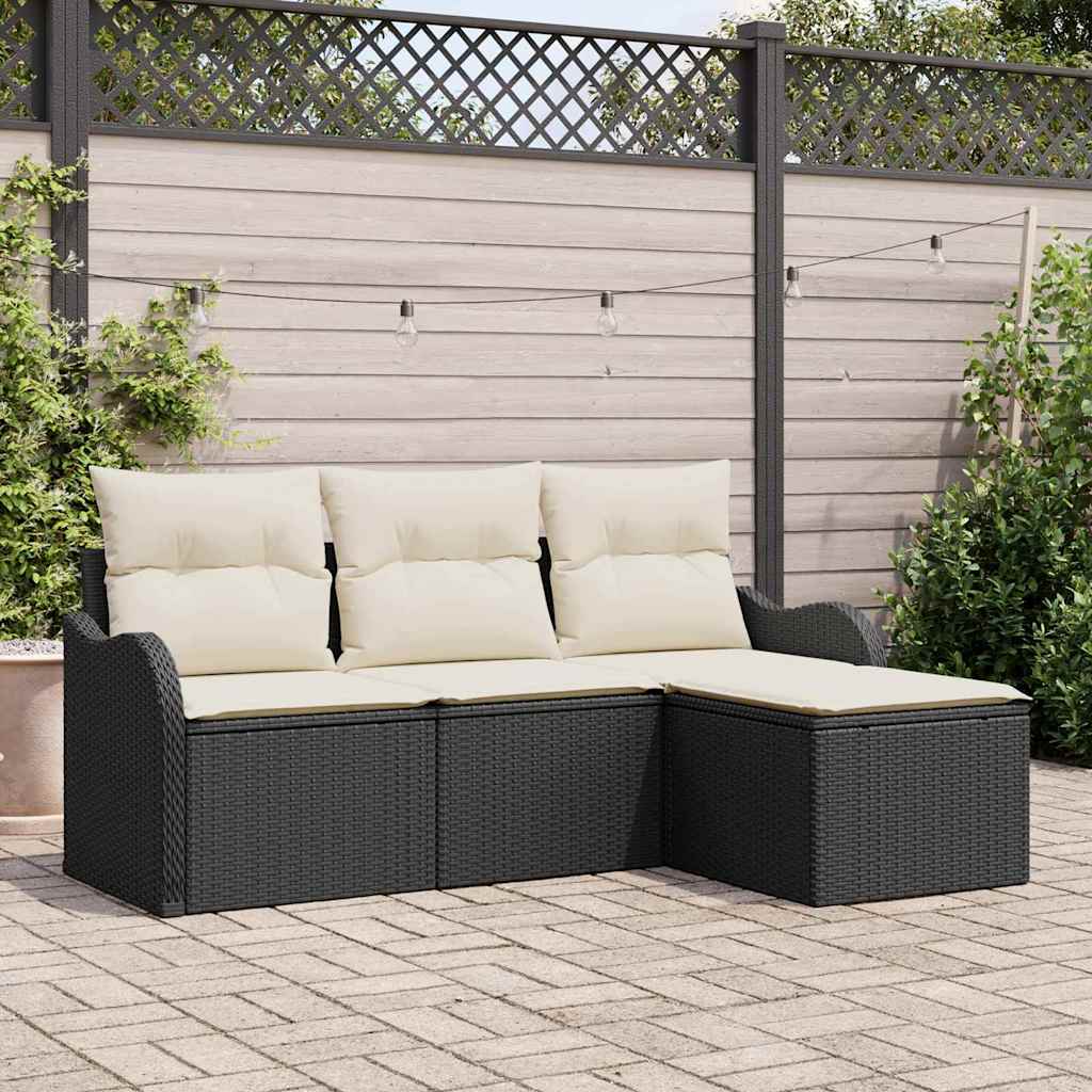 Tuin Sofa Set met kussen 4 pcs Zwart Poly riet is nu te koop bij PeponiXL, paradijselijk wonen!