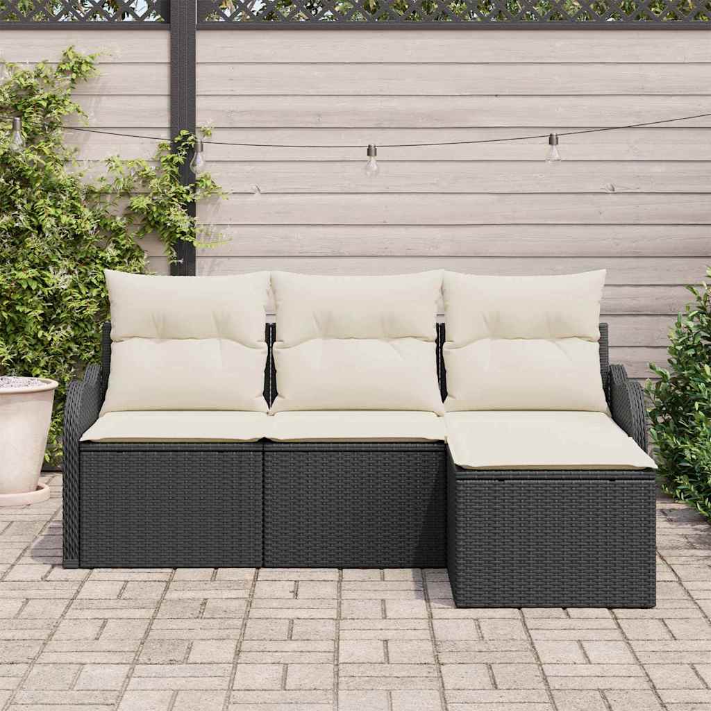 Tuin Sofa Set met kussen 4 pcs Zwart Poly riet is nu te koop bij PeponiXL, paradijselijk wonen!