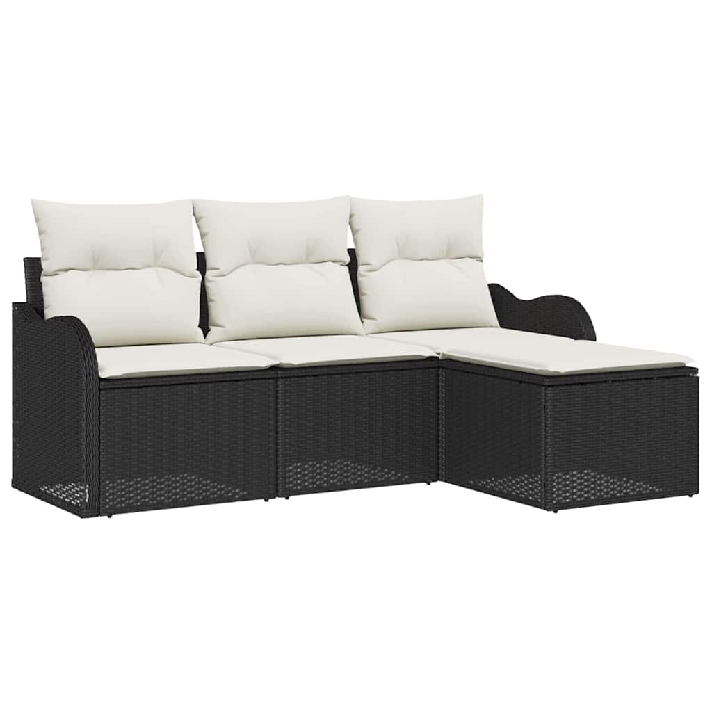 Tuin Sofa Set met kussen 4 pcs Zwart Poly riet is nu te koop bij PeponiXL, paradijselijk wonen!
