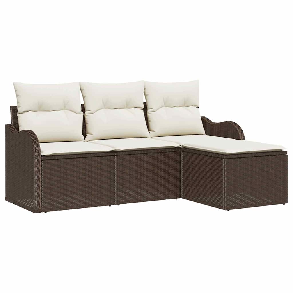 Tuin Sofa Set met kussen 4 pcs Bruin Poly riet is nu te koop bij PeponiXL, paradijselijk wonen!