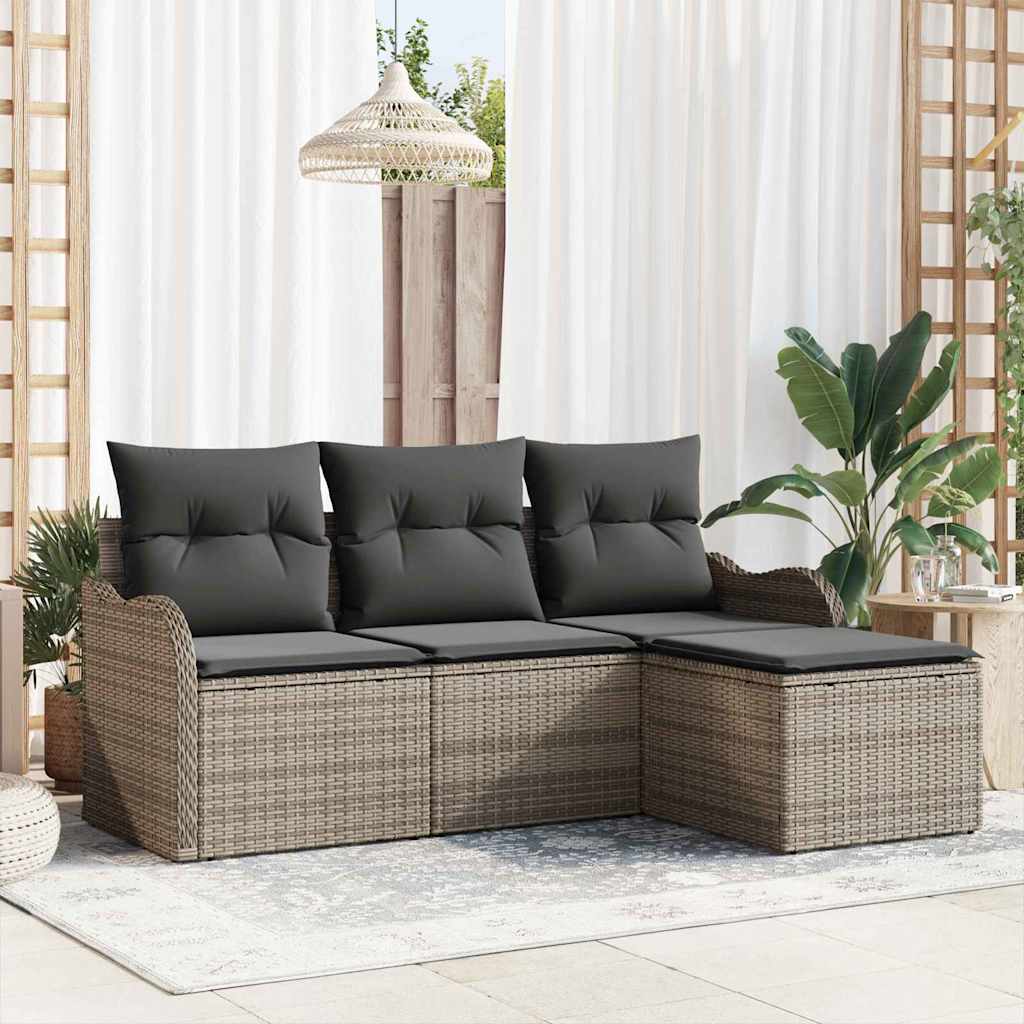Tuin Sofa Set met kussen 4 pcs Grijs Poly riet is nu te koop bij PeponiXL, paradijselijk wonen!