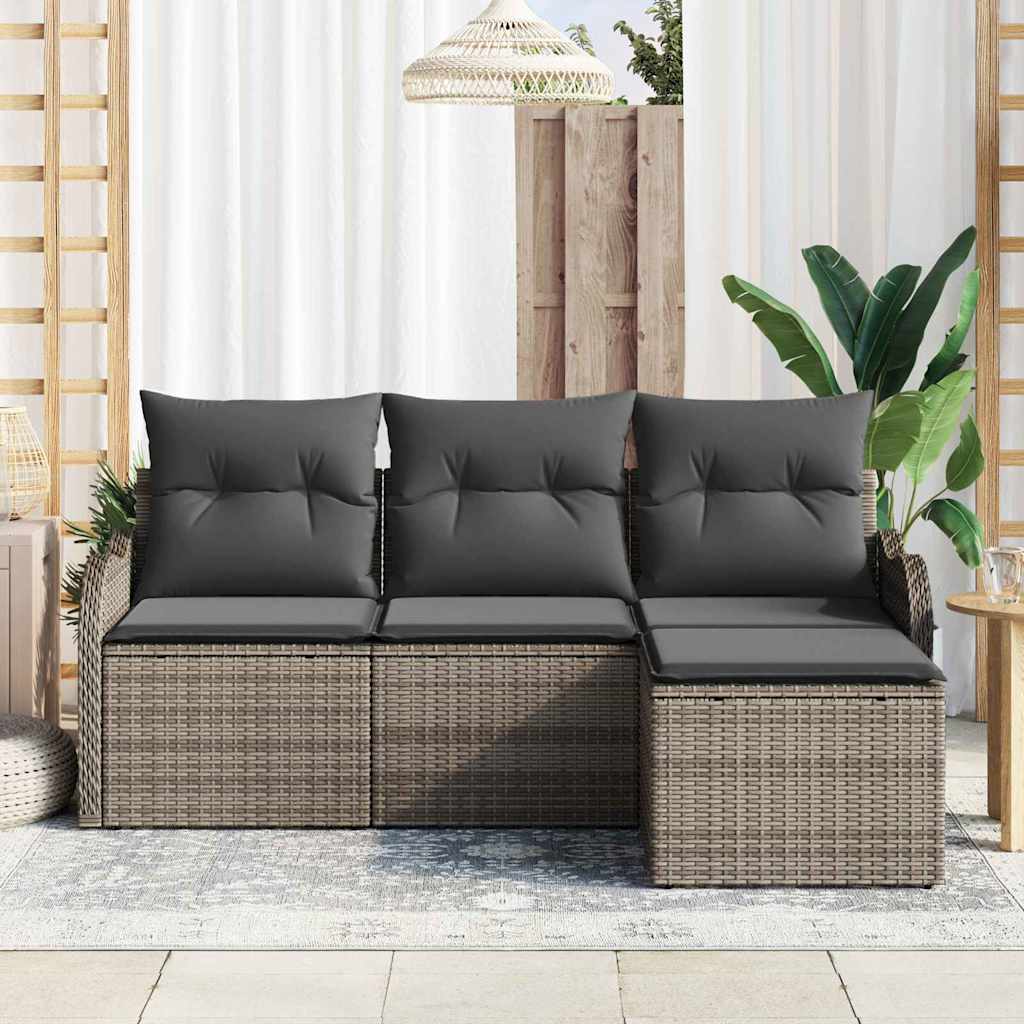 Tuin Sofa Set met kussen 4 pcs Grijs Poly riet is nu te koop bij PeponiXL, paradijselijk wonen!