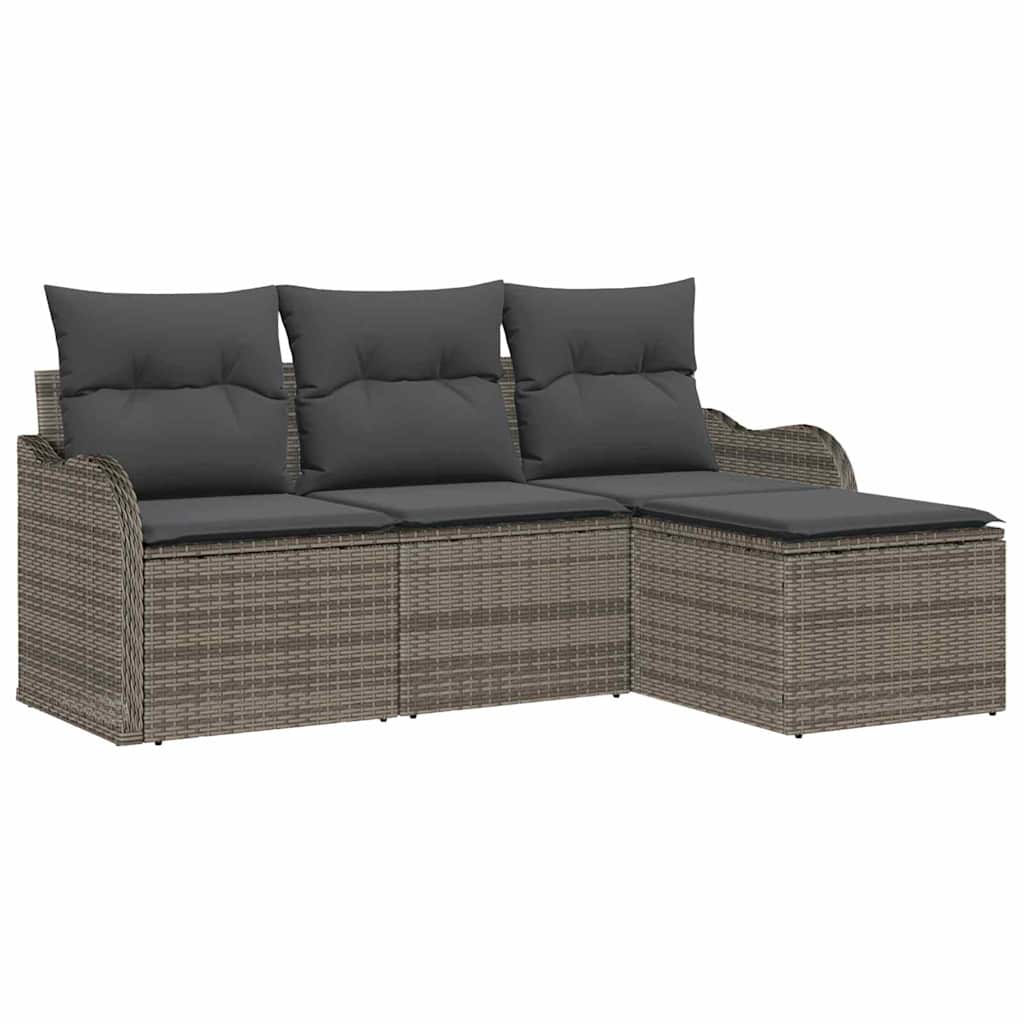 Tuin Sofa Set met kussen 4 pcs Grijs Poly riet is nu te koop bij PeponiXL, paradijselijk wonen!