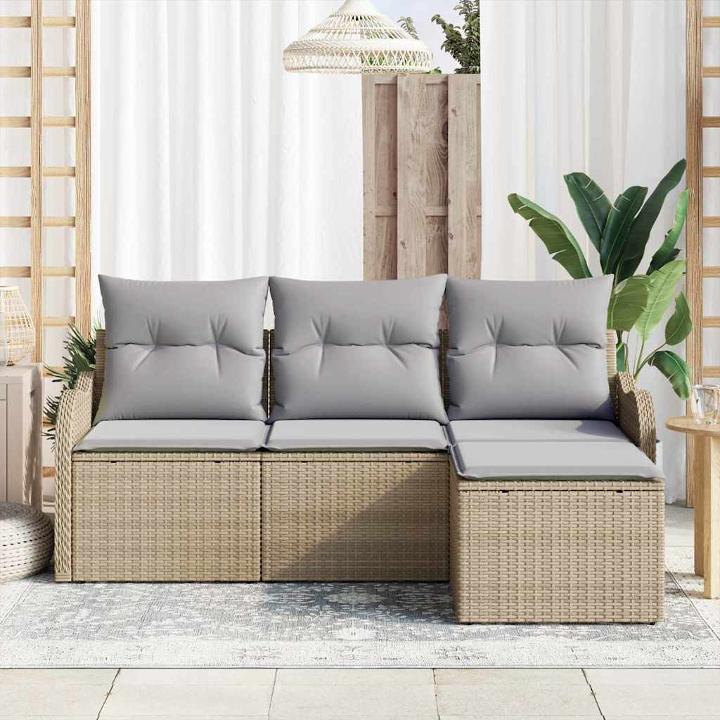 Tuin Sofa Set met kussen met opslag 4 pcs Beige poly rattan is nu te koop bij PeponiXL, paradijselijk wonen!