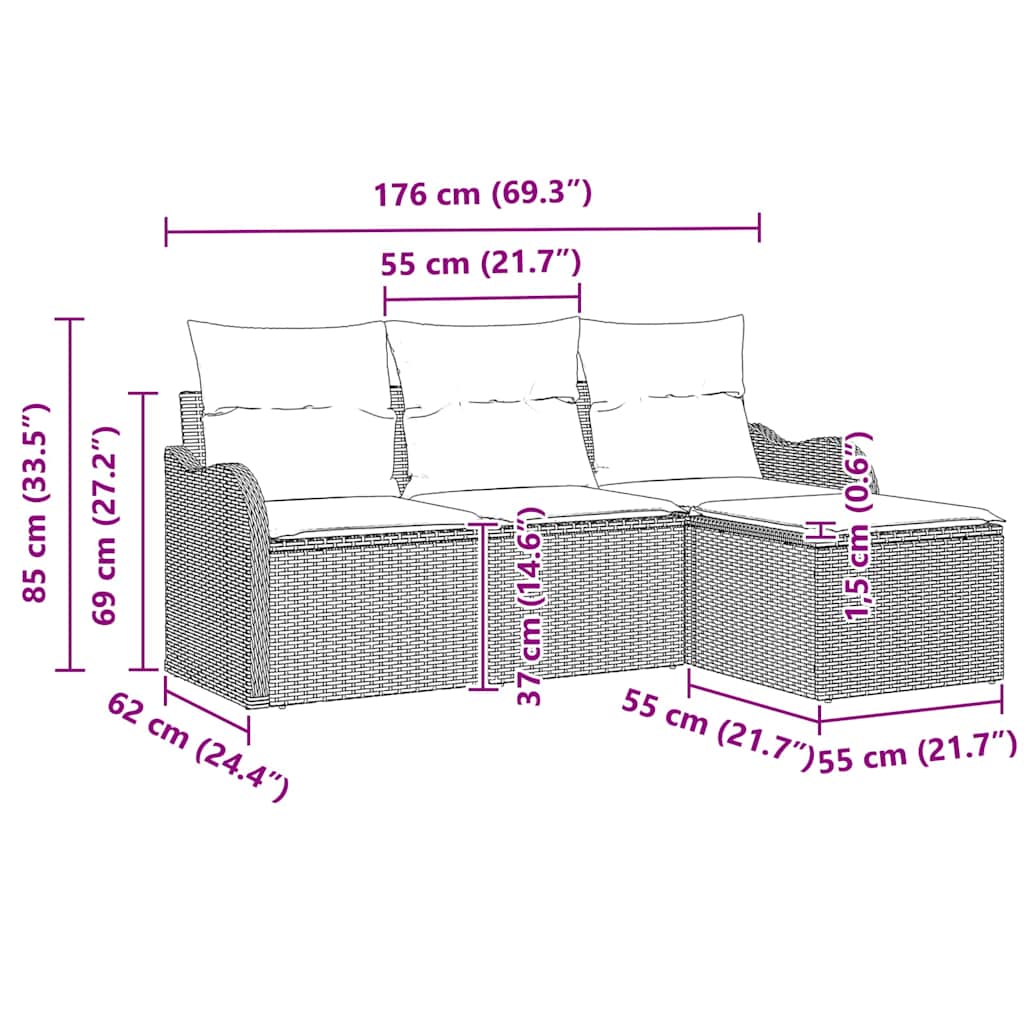 Tuin Sofa Set met kussen met opslag 4 pcs Beige poly rattan is nu te koop bij PeponiXL, paradijselijk wonen!