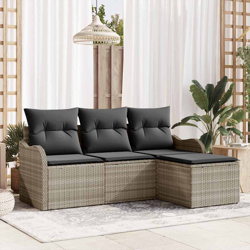 Tuin Sofa Set met kussen 4 pcs Lichtgrijs Poly riet is nu te koop bij PeponiXL, paradijselijk wonen!