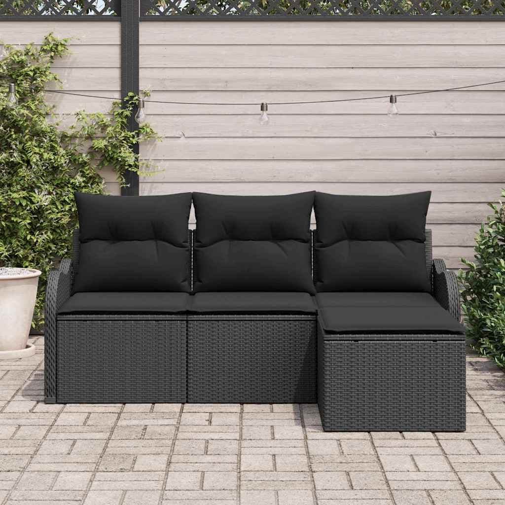 Tuin Sofa Set met kussen met opslag 4 pcs Zwart poly rattan is nu te koop bij PeponiXL, paradijselijk wonen!