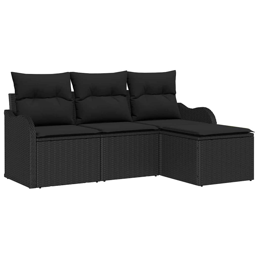 Tuin Sofa Set met kussen met opslag 4 pcs Zwart poly rattan is nu te koop bij PeponiXL, paradijselijk wonen!
