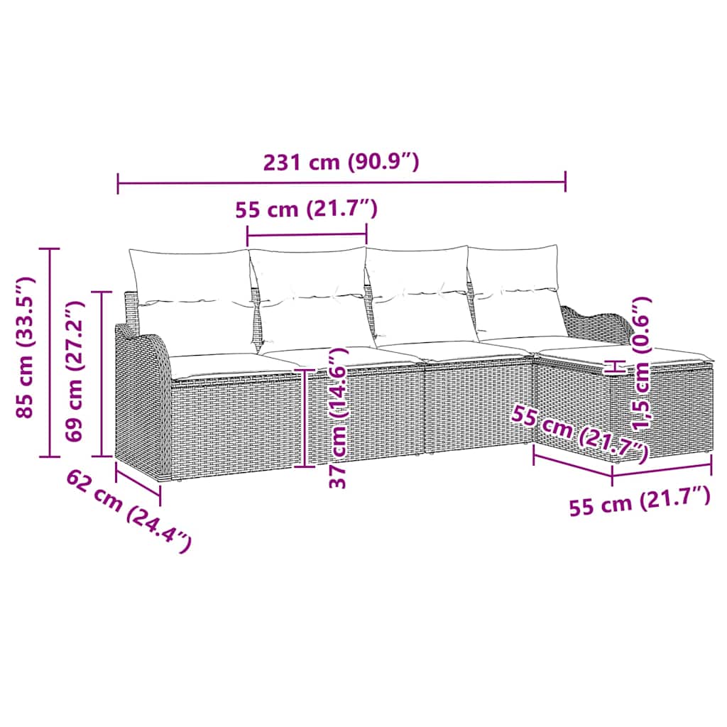 Tuin Sofa Set Grijs poly rattan is nu te koop bij PeponiXL, paradijselijk wonen!