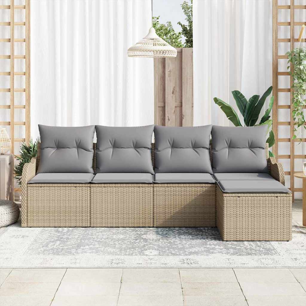 Tuin Sofa Set 5 pcs Beige poly rattan is nu te koop bij PeponiXL, paradijselijk wonen!