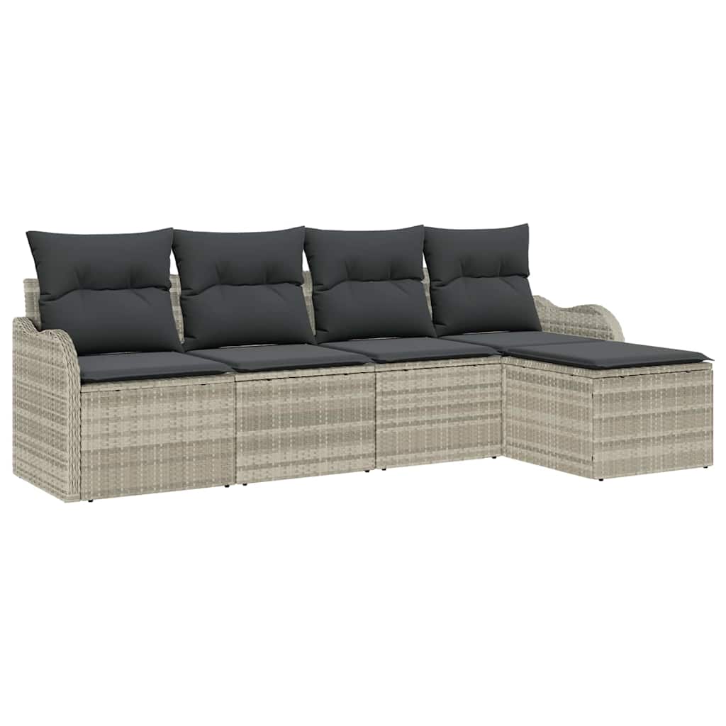 Tuin Sofa Set 5 pcs Lichtgrijs poly rattan is nu te koop bij PeponiXL, paradijselijk wonen!