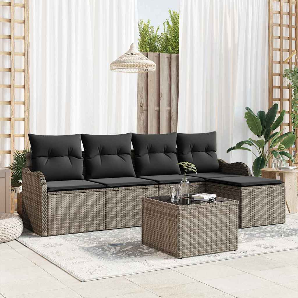 Tuin Sofa Set 6 pcs Grijs poly rattan is nu te koop bij PeponiXL, paradijselijk wonen!