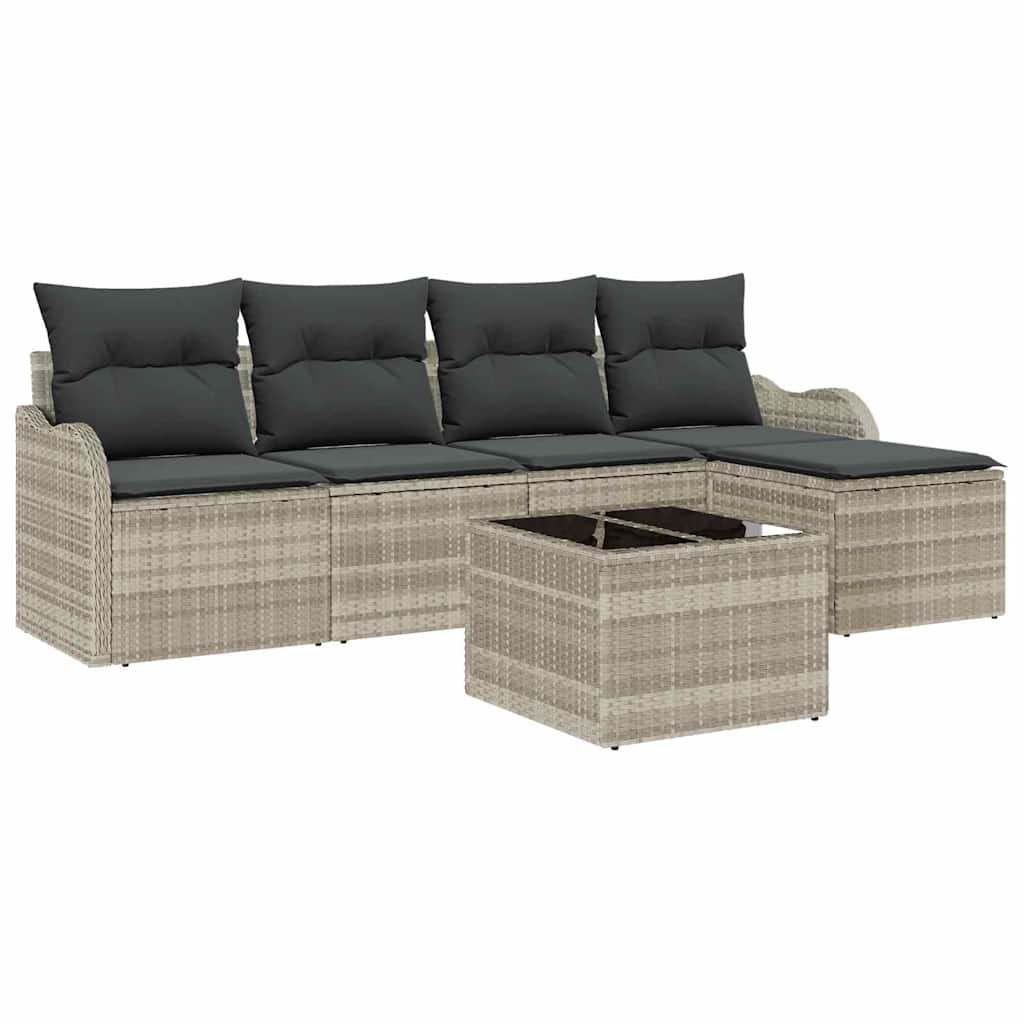 Tuin Sofa Set 6 pcs Lichtgrijs poly rattan is nu te koop bij PeponiXL, paradijselijk wonen!